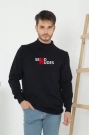 Unisex Yarım Boğazlı Baskılı Dokuma Triko - Siyah