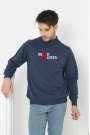 Unisex Yarım Boğazlı Baskılı Dokuma Triko - Indigo