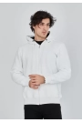 Unisex Tam Fermuarlı Kapşonlu  SweatShirt - Beyaz