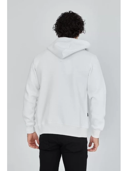 Unisex Tam Fermuarlı Kapşonlu  SweatShirt - Beyaz