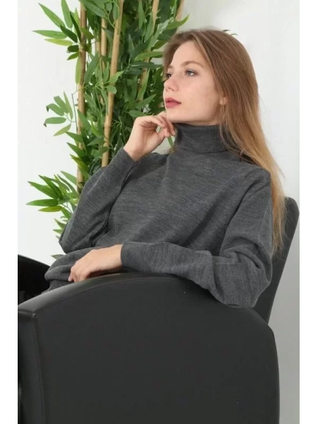 Unisex Tam Boğazlı Balıkçı Yaka Dokuma Triko - Füme