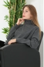 Unisex Tam Boğazlı Balıkçı Yaka Dokuma Triko - Füme