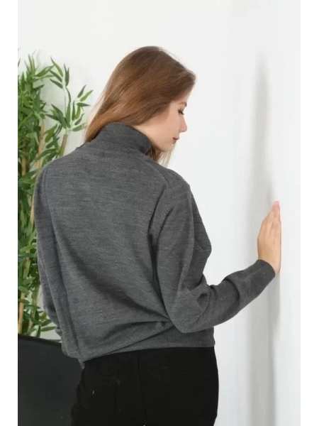 Unisex Tam Boğazlı Balıkçı Yaka Dokuma Triko - Füme