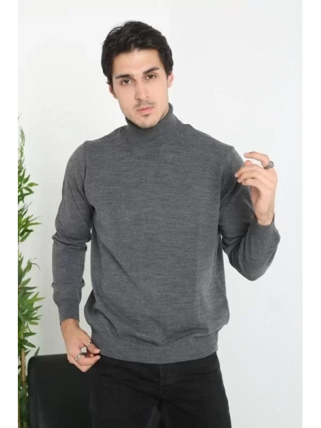 Unisex Tam Boğazlı Balıkçı Yaka Dokuma Triko - Füme
