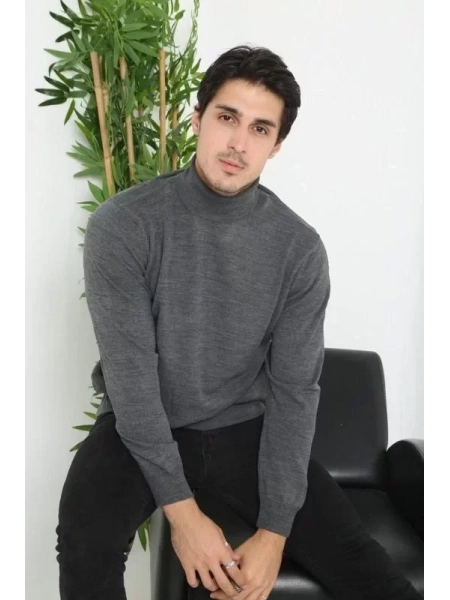 Unisex Tam Boğazlı Balıkçı Yaka Dokuma Triko - Füme