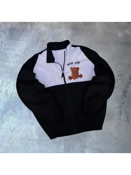 Unisex Uzun Kollu Paraşüt Kumaş Rüzgarlik - Siyah