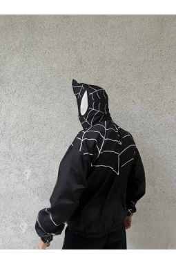 Unisex Uzun Kollu Kapşonlu Rüzgarlik - Siyah
