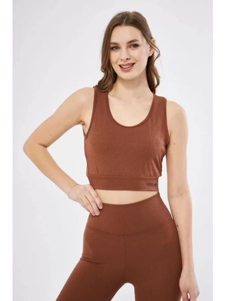 Fitilli Baskılı Crop - Kahve