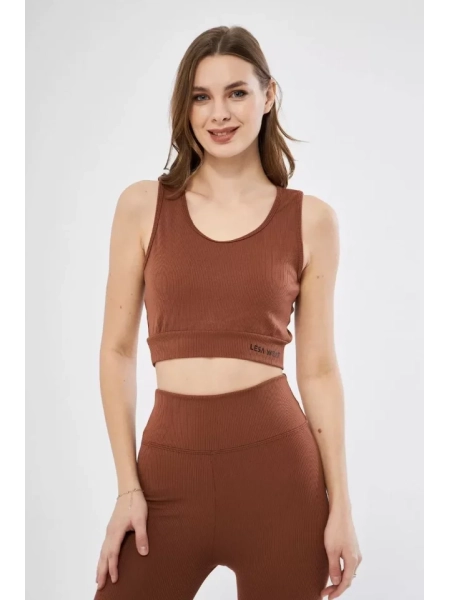Fitilli Baskılı Crop - Kahve