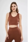 Fitilli Baskılı Crop - Kahve
