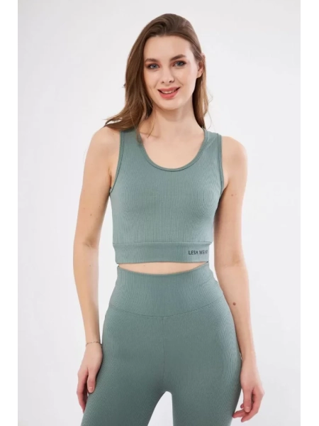 Fitilli Baskılı Crop - Buz Mavisi