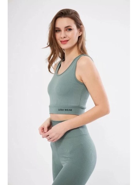 Fitilli Baskılı Crop - Buz Mavisi