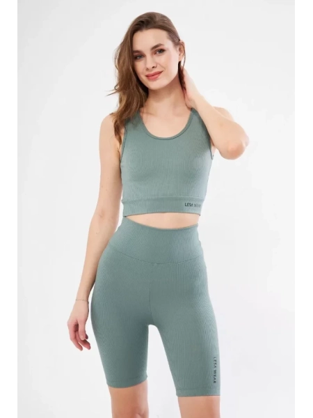 Fitilli Baskılı Crop - Buz Mavisi