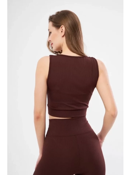 Fitilli Baskılı Crop - Bordo