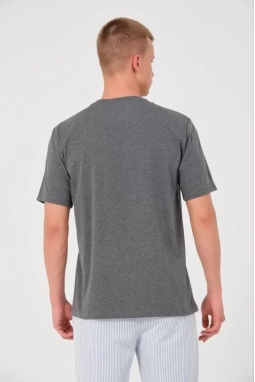 Unisex Düz Biskilet Yaka Oversize T-shirt - Füme