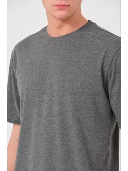 Unisex Düz Biskilet Yaka Oversize T-shirt - Füme