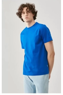 Unisex Düz Biskilet Yaka Oversize T-shirt - Mavi