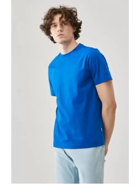 Unisex Düz Biskilet Yaka Oversize T-shirt - Mavi