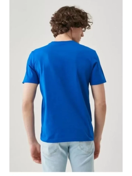 Unisex Düz Biskilet Yaka Oversize T-shirt - Mavi