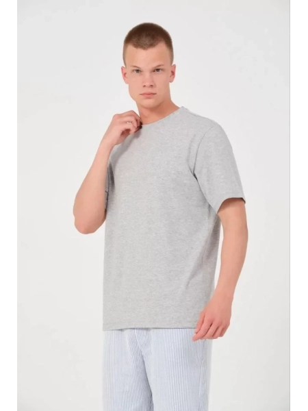 Unisex Düz Biskilet Yaka Oversize T-shirt - Gri
