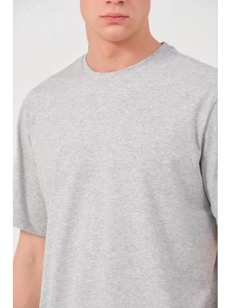Unisex Düz Biskilet Yaka Oversize T-shirt - Gri