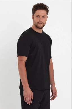 Unisex Düz Biskilet Yaka Oversize T-shirt - Siyah