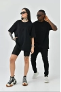 Unisex Basic Bisiklet Yaka Oversize T-Shirt - Siyah