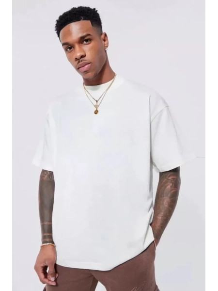 Unisex Basic Bisiklet Yaka Oversize T-Shirt - Beyaz