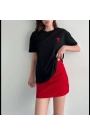 Unisex Bisiklet Yaka Baskılı Oversize T-Shirt - Siyah