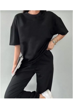 Unisex Düz T-Shirt Ve Eşofman Takımı - Siyah