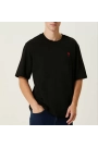 Unisex Bisiklet Yaka Baskılı Oversize T-Shirt - Siyah