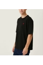 Unisex Bisiklet Yaka Baskılı Oversize T-Shirt - Siyah