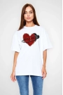 Unisex Bisiklet Yaka Baskılı Oversize T-Shirt - Beyaz