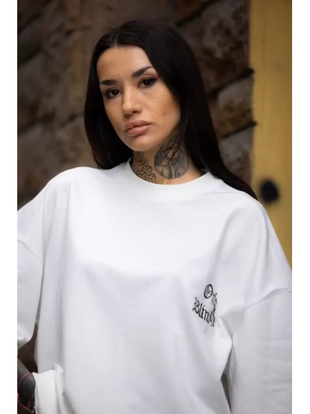 Unisex Bisiklet Yaka Baskılı Oversize T-Shirt - Beyaz