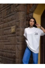 Unisex Bisiklet Yaka Baskılı Oversize T-Shirt - Beyaz