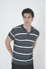 Erkek Yakalı Slim Fit Dokuma Çizgili T-Shirt - Haki