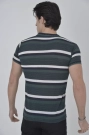 Erkek Yakalı Slim Fit Dokuma Çizgili T-Shirt - Haki