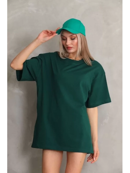 Unisex Bisiklet Yaka 20/1 Düz Oversize T-Shirt - Yeşil