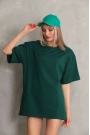 Unisex Bisiklet Yaka 20/1 Düz Oversize T-Shirt - Yeşil
