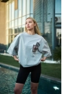 Unisex Bisiklet Yaka Baskılı Oversize T-Shirt - Boyalı Gri
