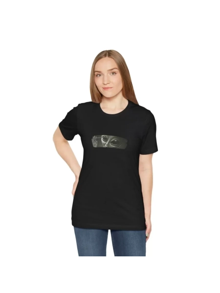 Unisex Bisiklet Yaka Baskılı T-Shirt - Siyah