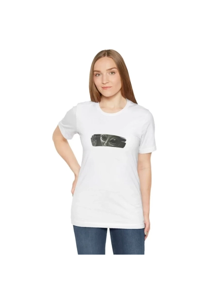 Unisex Bisiklet Yaka Baskılı T-Shirt - Beyaz