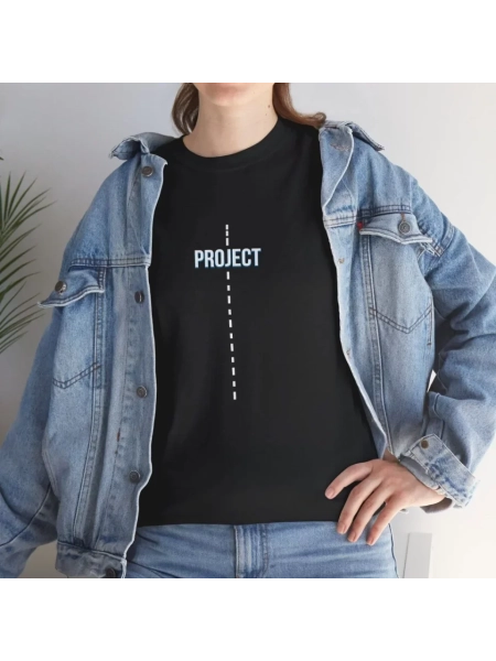 Unisex Bisiklet Yaka Baskılı T-Shirt - Siyah