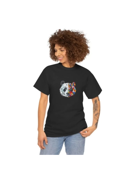 Unisex Bisiklet Yaka Baskılı T-Shirt - Siyah