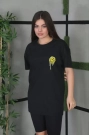 Unisex Bisiklet Yaka Baskılı Oversize T-Shirt - Siyah