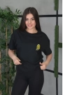 Unisex Bisiklet Yaka Baskılı Oversize T-Shirt - Siyah