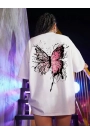 Unisex Baskılı Oversize T-Shirt - Beyaz