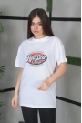 Unisex Baskılı Oversize T-Shirt - Beyaz