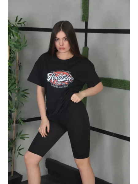 Unisex Baskılı Oversize T-Shirt - Siyah