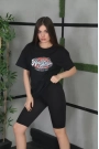 Unisex Baskılı Oversize T-Shirt - Siyah